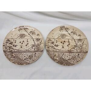 2 Vintage Melbourne Mayers G&W Brown Transfer Ware Plate 8" Inch Plates Antique